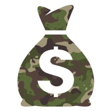 Camouflage-print moneybag with a dollar sign on front